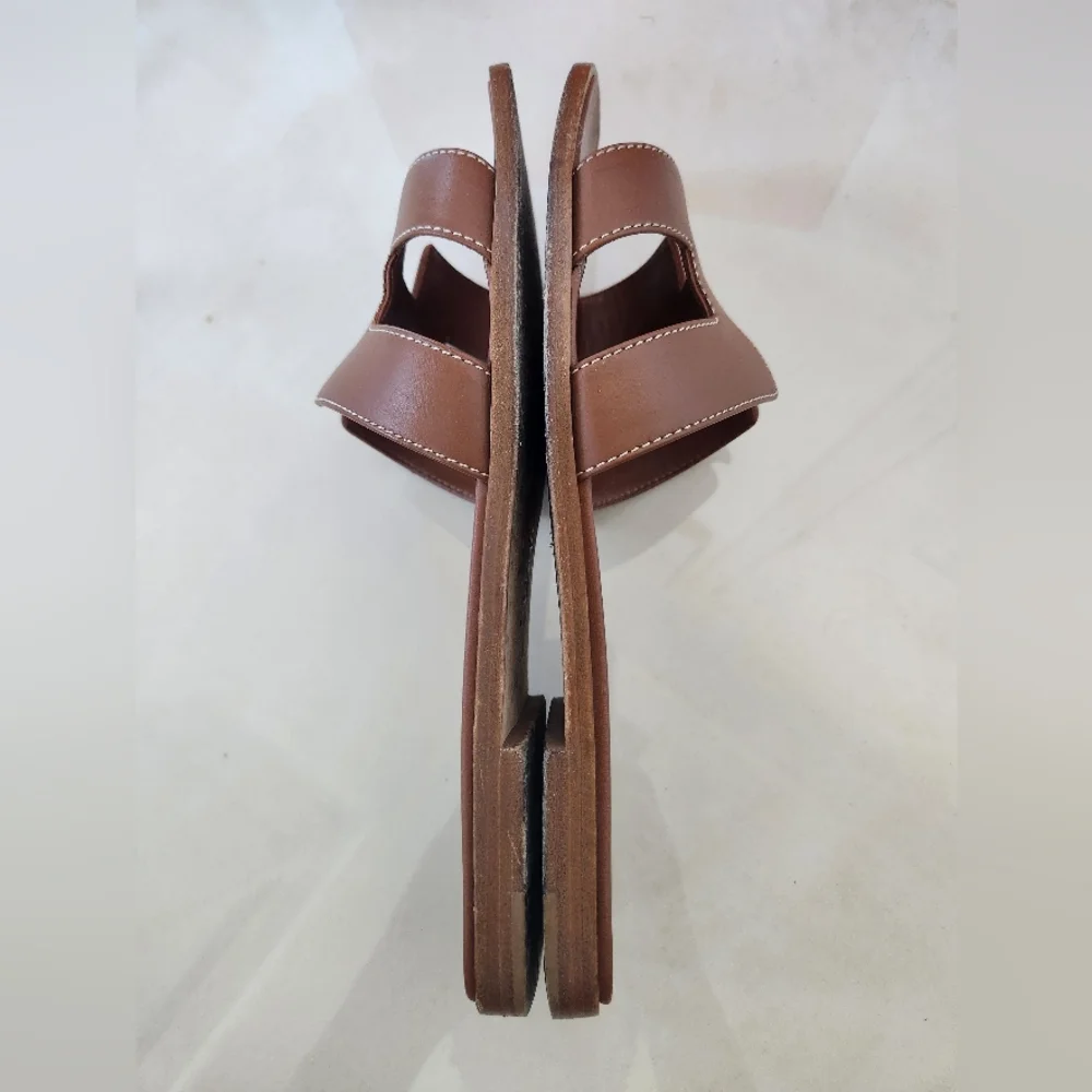 Brown Olympe Leather Slide Sandals - Picture 8 of 14